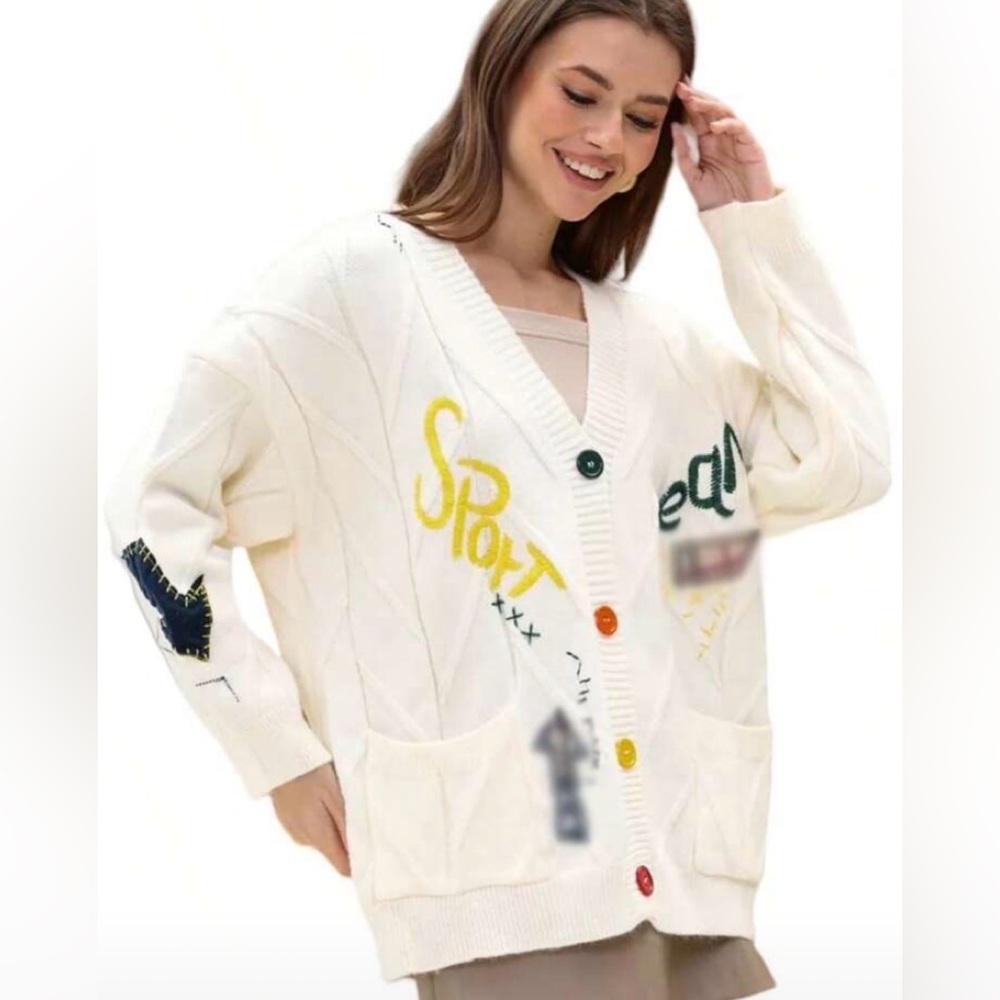Colorful Button Cream Cardigan - Picture 3 of 5